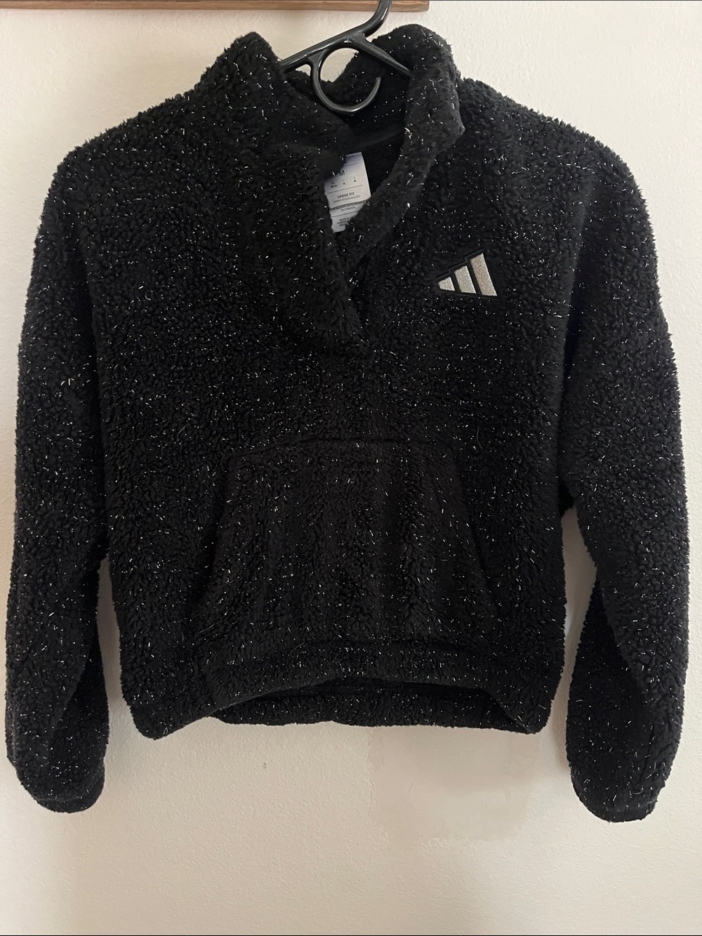 adidas Black Kids Sherpa Pullover Hoodie